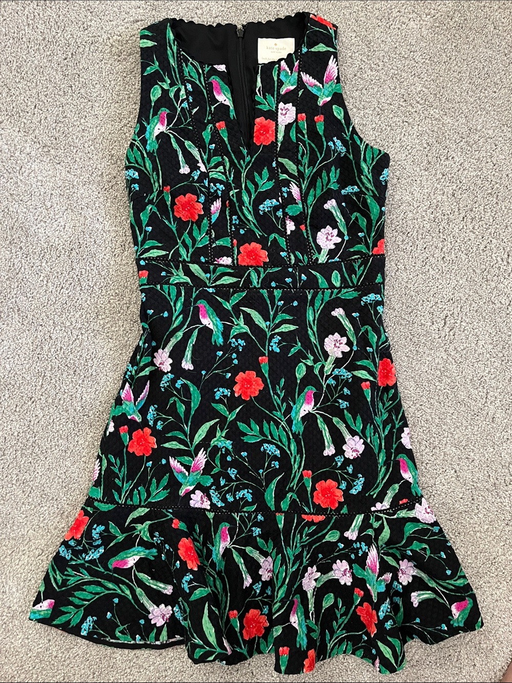 Kate Spade Textured Bird Hummingbird Garden Floral Dress 6